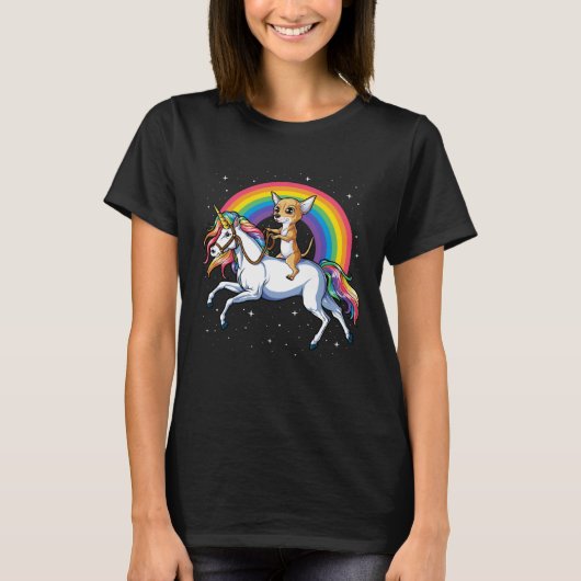 Chihuahua Riding Unicorn Girls Kids Rainbow  Galax Tシャツ (正面)
