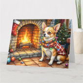 Chihuahua Sitting Fireplace with Christmas Lights カード (正面)