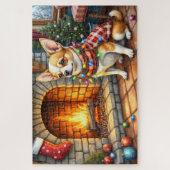 Chihuahua Sitting Fireplace with Christmas Lights ジグソーパズル (縦)