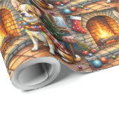 Chihuahua Sitting Fireplace with Christmas Lights ラッピングペーパー (ロールコーナー)