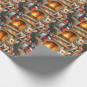 Chihuahua Sitting Fireplace with Christmas Lights ラッピングペーパー (角)