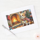 Chihuahua Sitting Fireplace with Christmas Lights 長方形シール (封筒)