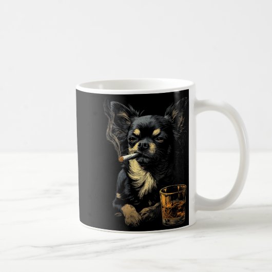 Chihuahua Smoking Cigarette Whisky Lover Funny Dog コーヒーマグカップ (右)