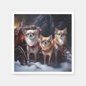 Chihuahua Snowy Sleigh Christmas Decor  スタンダードカクテルナプキン (正面)