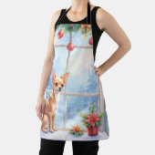 Chihuahua Snowy Windowsill Holiday Christmas Art エプロン (インサイチュ)