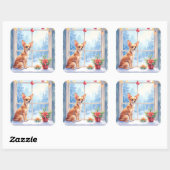 Chihuahua Snowy Windowsill Holiday Christmas Art スクエアシール (シート)