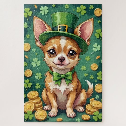 Chihuahua St Patrick’s Day Cute Lucky Dog ジグソーパズル (縦)