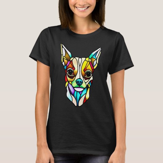 Chihuahua - Stained Glass Pop Art_3 Tシャツ (正面)
