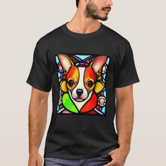 Chihuahua - Stained Glass Pop Art_4 Tシャツ (正面)