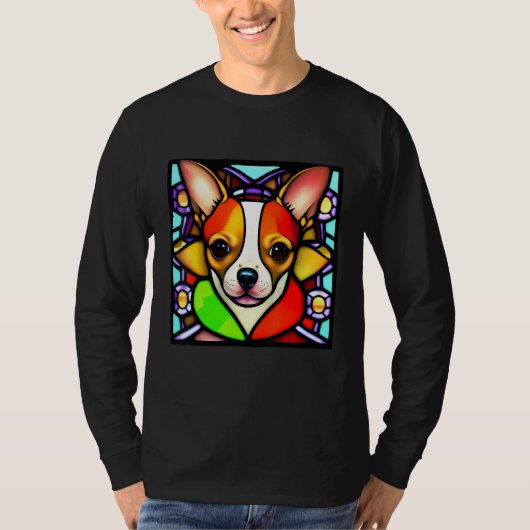 Chihuahua - Stained Glass Pop Art_4 Tシャツ (正面)