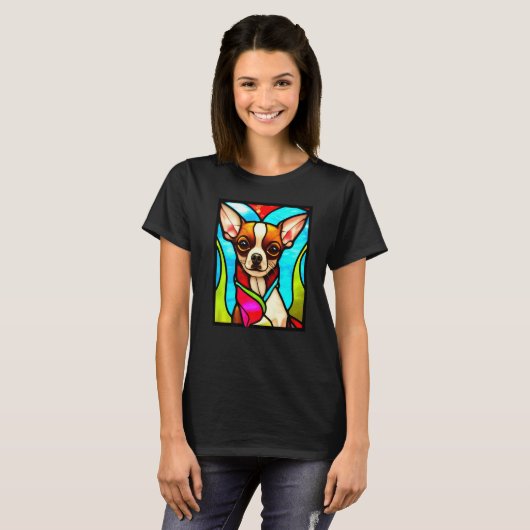 Chihuahua - Stained Glass Pop Art Premium_3 Tシャツ (正面フル)