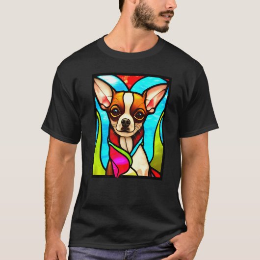 Chihuahua - Stained Glass Pop Art Premium_3 Tシャツ (正面)