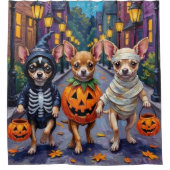 Chihuahua Trick-or-Treating in Halloween Costumes シャワーカーテン (正面)