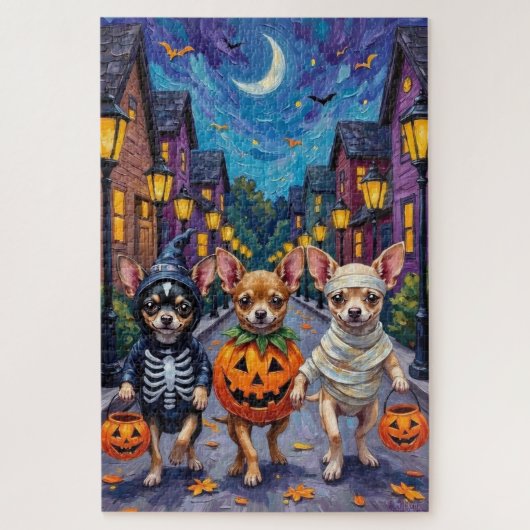 Chihuahua Trick-or-Treating in Halloween Costumes ジグソーパズル (縦)