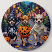 Chihuahua Trick-or-Treating in Halloween Costumes 缶バッジ (正面)