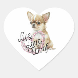Chihuahua Whispers：生きている、愛、ウォフの水色 ハートシール