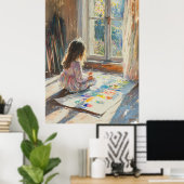 Child 絵を描's in Sunlit Room - Impressionist Art ポスター (ホームオフィス)