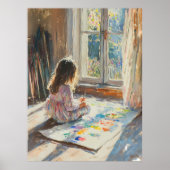 Child 絵を描's in Sunlit Room - Impressionist Art ポスター (正面)