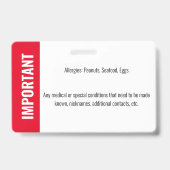 Child Allergy Photo Identification Emergency ID バッジ (裏面)