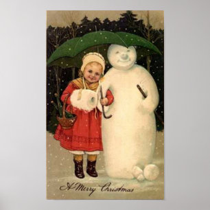 Child and Snowman Christmas Card ポスター