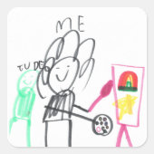 Child Drawing Stick Figure Colorful  スクエアシール (正面)