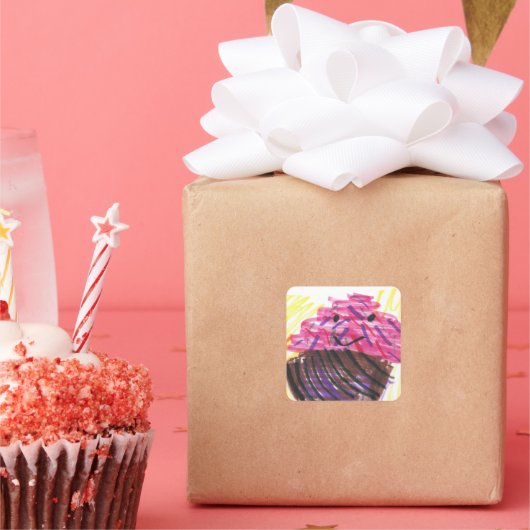 Child Drawing Stick Figure Colorful  スクエアシール (パーティー)