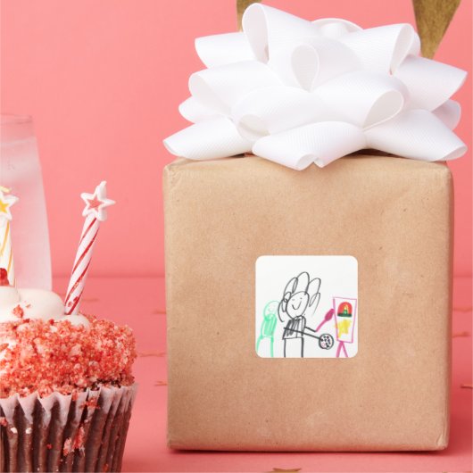 Child Drawing Stick Figure Colorful  スクエアシール (パーティー)