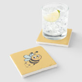 Child-Friendly Bee Mascot with Dotted Trail ストーンコースター (横)