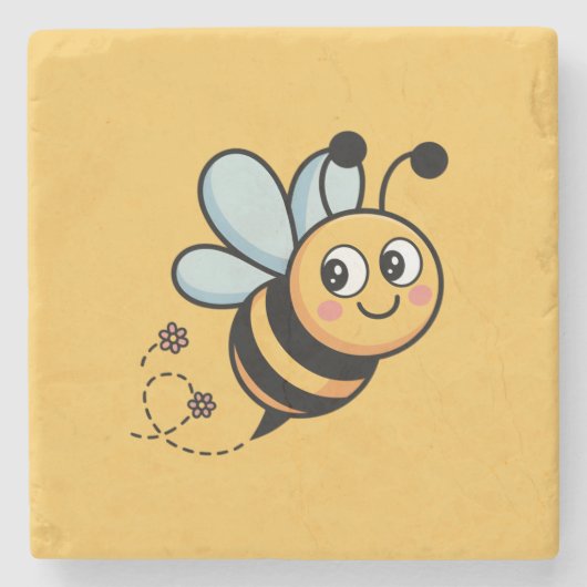 Child-Friendly Bee Mascot with Dotted Trail ストーンコースター (正面)