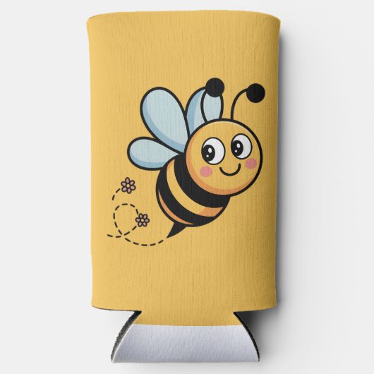 Child-Friendly Bee Mascot with Dotted Trail スリム缶クーラー (正面)