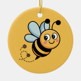 Child-Friendly Bee Mascot with Dotted Trail セラミックオーナメント