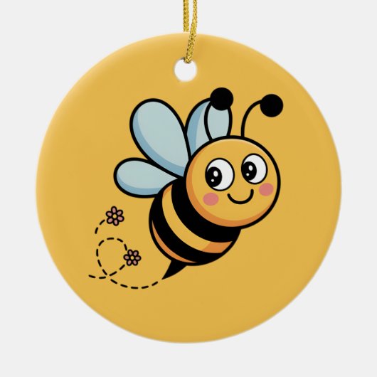 Child-Friendly Bee Mascot with Dotted Trail セラミックオーナメント (正面)