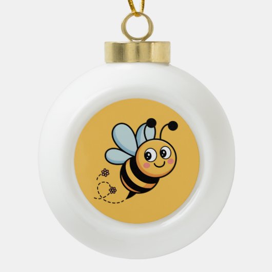 Child-Friendly Bee Mascot with Dotted Trail セラミックボールオーナメント (正面)
