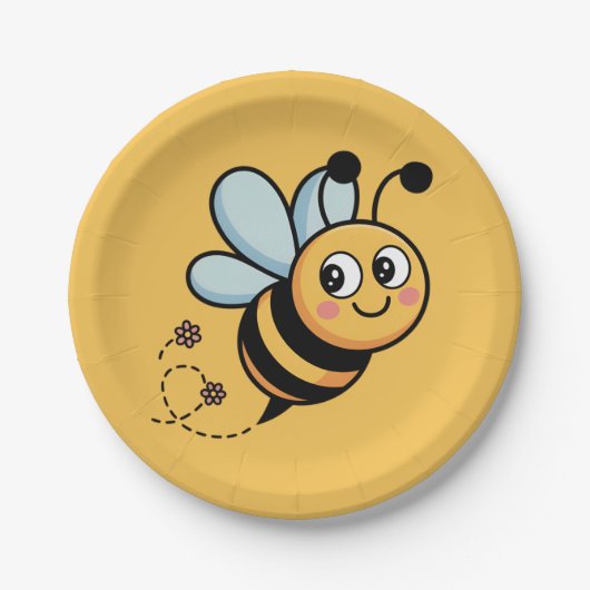 Child-Friendly Bee Mascot with Dotted Trail ペーパープレート (正面)
