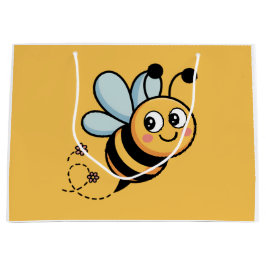 Child-Friendly Bee Mascot with Dotted Trail ラージペーパーバッグ