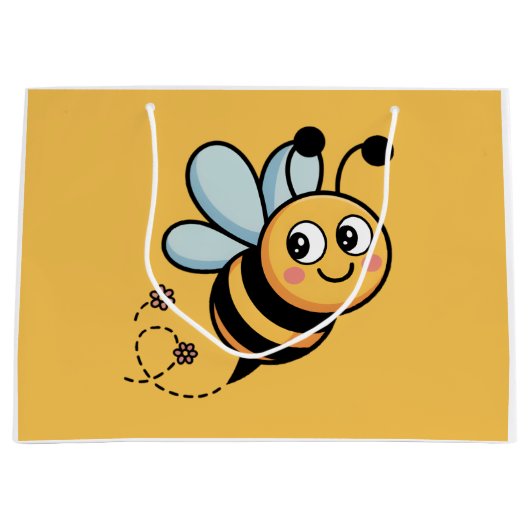 Child-Friendly Bee Mascot with Dotted Trail ラージペーパーバッグ (正面)