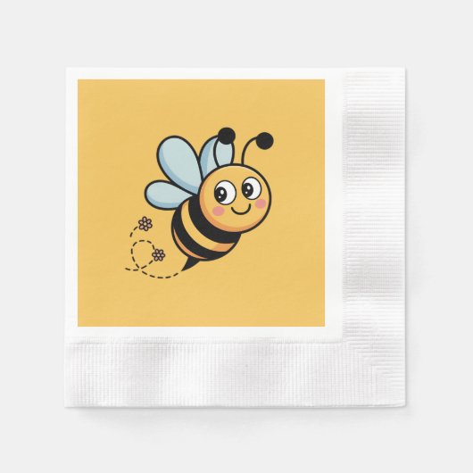 Child-Friendly Bee Mascot with Dotted Trail 縁ありカクテルナプキン (正面)