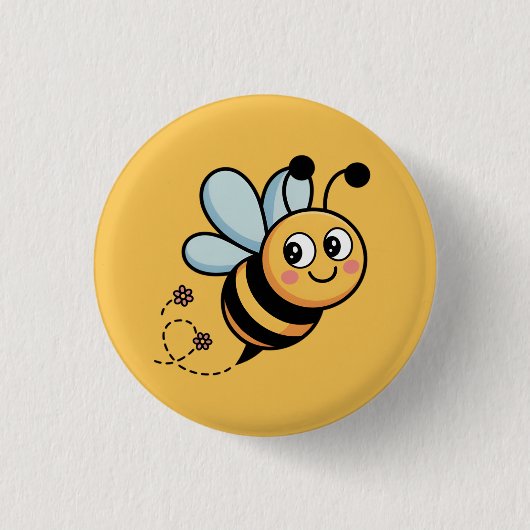 Child-Friendly Bee Mascot with Dotted Trail 缶バッジ (正面)