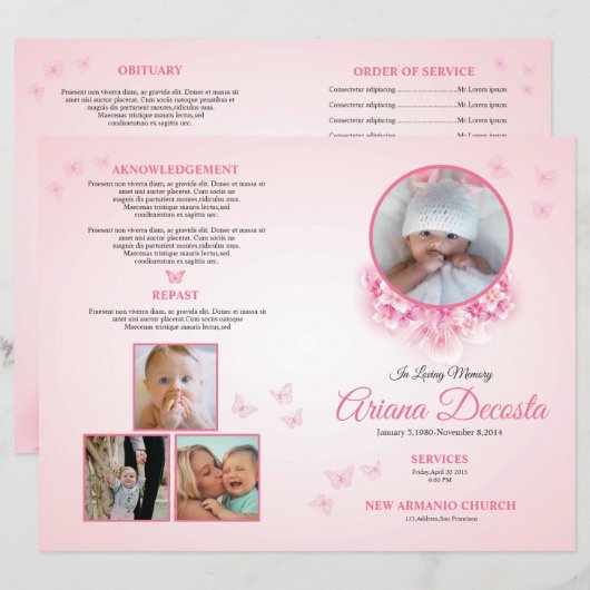 Child Funeral Program Template | Editable Memorial (正面/裏面)