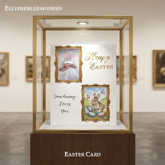 Child Handwriting Photo Easter Vintage Gold Frames カード