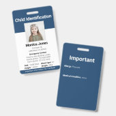 Child Identification写真ネイビーブルー バッジ (正面＆裏面)