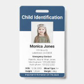 Child Identification写真ネイビーブルー バッジ (正面)