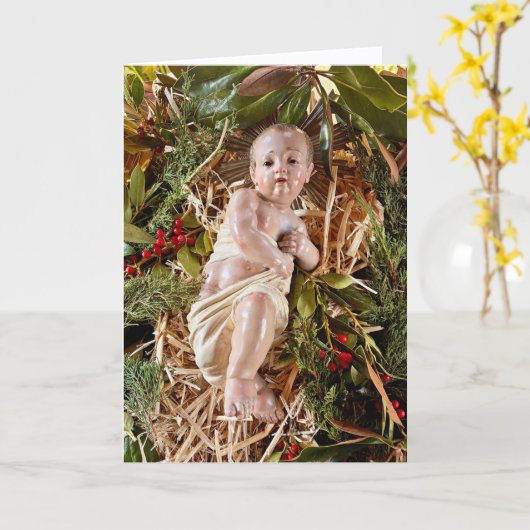 Child in Manger Christmas Card カード (黄色い花)