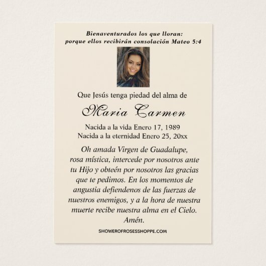 Child Jesus Guadalupe Spanish Funeral Prayer (裏面)