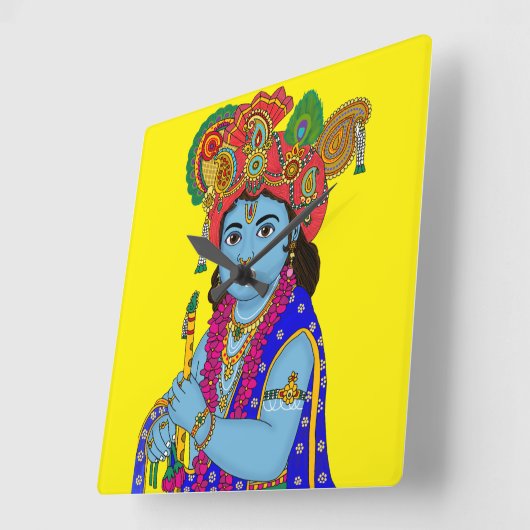Child Krishna Wall Clock スクエア壁時計 (傾斜)