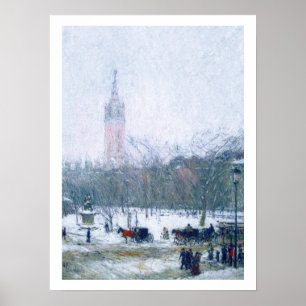 Childe HassamのプリントによるSnowstorm.Madisonの正方形 ポスター