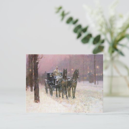 Childe Hassam - 2つのタクシーとの通り場面 ポストカード (スタンド正面)