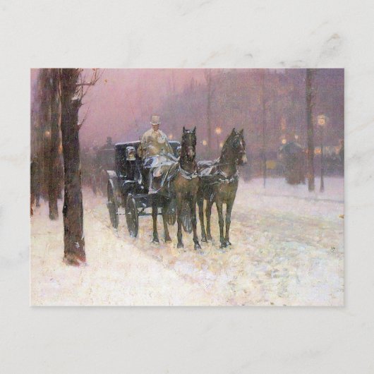 Childe Hassam - 2つのタクシーとの通り場面 ポストカード (正面)