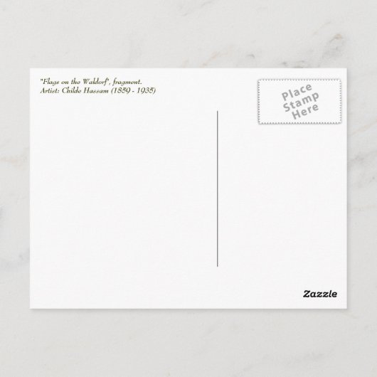 Childe Hasssam著「Flags on the Waldlf」 ポストカード (裏面)