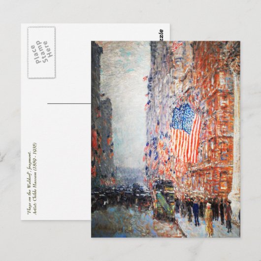Childe Hasssam著「Flags on the Waldlf」 ポストカード (正面/裏面)